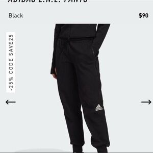 Adidas Z.N.E black sweatpants with side zipper pockets and el waistband